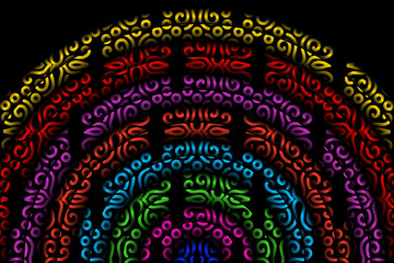 Limited edition luxurious design colourful rainbow flowers line art pattern of indonesian culture traditional  batik ethnic dayak for background wallpaper textile or fashion