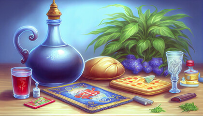 Generative AI still life with oil
