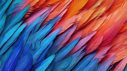 Background texture blue and yellow macaw feathers  with Ai Generated