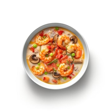 Shrimp and grits dish isolated on white background. Generative AI