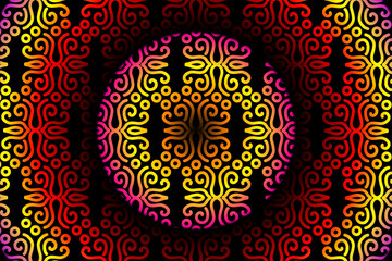 Limited edition luxurious design colourful rainbow flowers line art pattern of indonesian culture traditional  batik ethnic dayak for background wallpaper textile or fashion