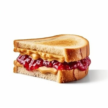 Peanut butter and jelly sandwich dish isolated on white background. Generative AI