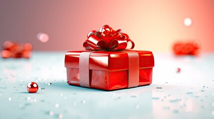 Obraz premium Christmas and New year day, red gift box on white background. Generative AI