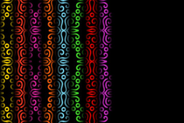 Limited edition luxurious design colourful rainbow flowers line art pattern of indonesian culture traditional  batik ethnic dayak for background wallpaper textile or fashion