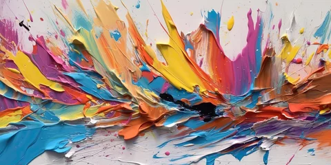 Foto auf Alu-Dibond AI Generated. AI Generative. Vintage colors retro splash boom ink paint draw on canvas. Vibrant color sunburst. Graphic Art © Graphic Warrior