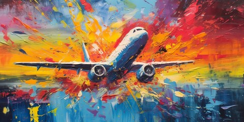Naklejka premium AI Generated. AI Generative. Vintage colors retro splash boom ink paint draw on canvas. Vibrant color sunburst. Graphic Art