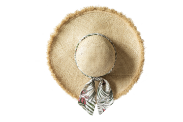 Straw women's hat with a ribbon. Isolate. PNG
