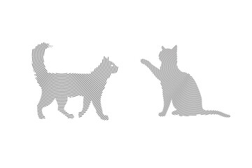 cat hand drawn circle shape black and white isolate illustration, cat pattern circular style illustration