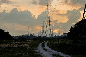 Natural Gas Combined Cycle Power Plant ,Gas turbine electrical power plant with in Twilight power for factory energy concept.