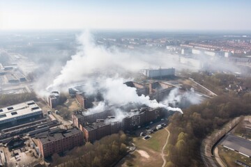 industrial park, with smoke and steam rising from its factories, created with generative ai