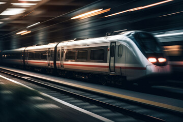 Fototapeta na wymiar High-speed train in movement with motion blur, AI Generated