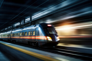 Obraz na płótnie Canvas High-speed train in movement with motion blur, AI Generated