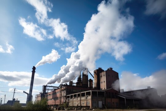 factory, with smoke billowing out of chimneys and into the sky, created with generative ai