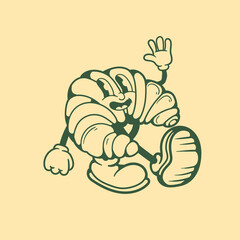 Vintage character design of a croissant