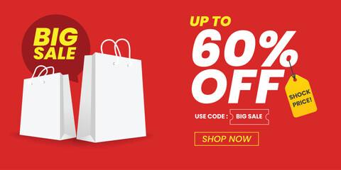Big sale banner with sixty percent discount promotion