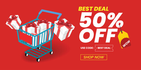 Best deal banner with fifty percent discount promotion