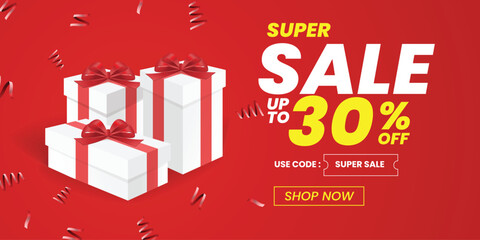 Super sale banner with thirty percent discount promotion