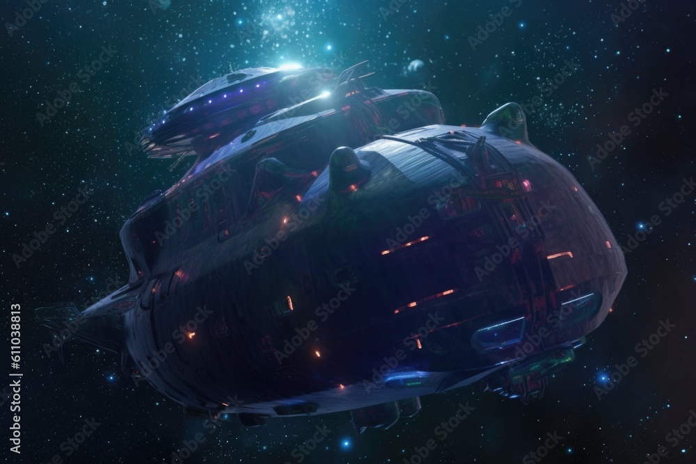 Canvas Prints close-up of futuristic vessel with aliens inside, speeding through the stars, created with generativ