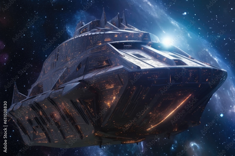 Canvas Prints close-up of futuristic vessel with aliens inside, speeding through the stars, created with generativ