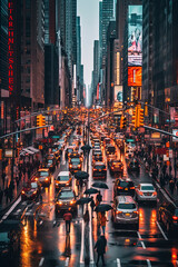 A city street filled with lots of traffic and light. Generative AI