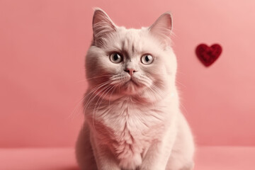 Cute beautiful purebred domestic cat on a pink background, AI Generated