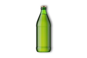 Template of green glass beer or other beverage bottle mockup on white background. 3d rendering.