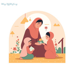 a Muslim mother with her two children