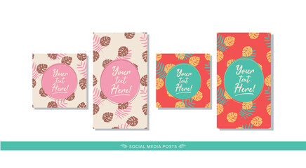 Social media posts. Leaf-themed feed and stories formats