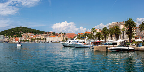 Fototapeta na wymiar Split old town waterfront at the Mediterranean Sea vacation panorama in Croatia
