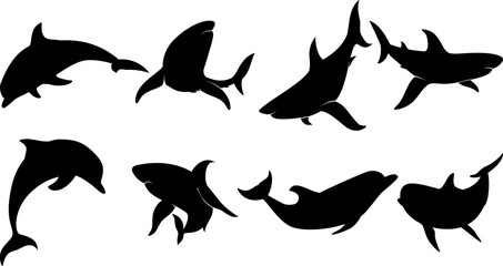 silhouettes of fish