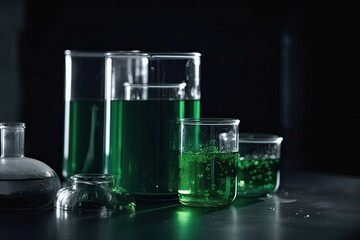 Algae, microalgae research in laboratories. biotechnology, science. Biofuel research process in laboratory. Generative AI