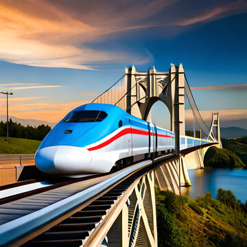 Modern high speed train on a clear day with motion blur Ai generated