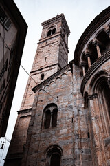 Historical center of Bergamo, upper town traditional houses Italy