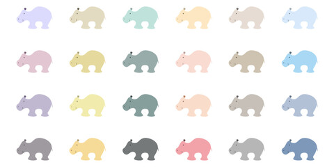 a set of cartoon hippos in different trendy colors