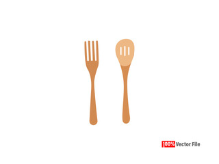 Realistic color spoon.  wooden color teaspoon isolated on white background.table utensils.vector illustration, Set of fork spoon and knife. Black vector illustration on white background.