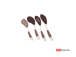 Realistic color spoon.  wooden color teaspoon isolated on white background.table utensils.vector illustration, Set of fork spoon and knife. Black vector illustration on white background.