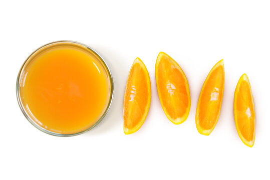 Orange slices and glass of orange juice  top view PNG transparent