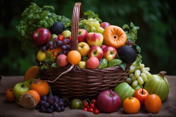 basket of fruits and vegetables, representing variety of immune-boosting foods, created with generative ai