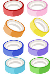 stationery, stationery, office and school supplies scotch tape, colorful stationery scotch tape vector illustration, set