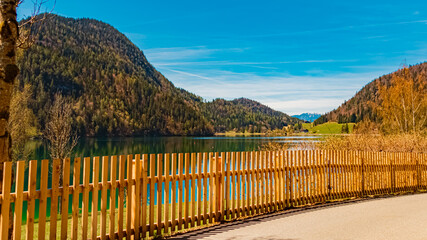 Alpine summer view at Lake Hintersteiner See, Scheffau, Mount Wilder Kaiser, Tyrol, Austria