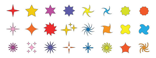 Fototapeta na wymiar Colorful geometric star, sparkle symbol icon collection. Set of star, twinkle shape. Vector illustration