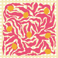 Matisse-inspired modern posters with leaves and branches pink background. 