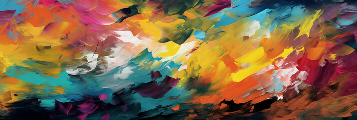 Abstract colorful background with impressionist paint strokes, banner, generative AI - obrazy, fototapety, plakaty