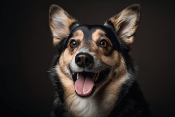 portrait of happy dog, with its tongue hanging out, looking friendly and playful, created with generative ai