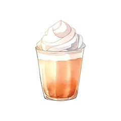 Black coffee mug watercolor in retro style on white background. Shop poster design. Sketch drawing. Sweet food.
