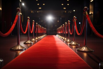 red carpet for celebrity awards ceremony, with view of the stage and audience visible in the background, created with generative ai