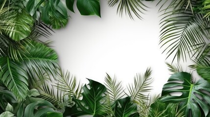 Fototapeta premium Tropical green leaves for decoration of art frame wallpaper,card on white background.Generative Ai 
