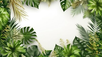 Tropical green leaves for decoration of art frame wallpaper,card on white background.Generative Ai	