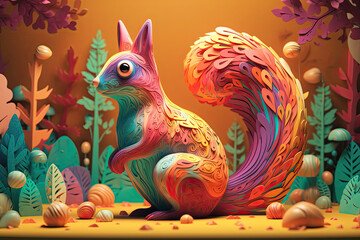 Adorable 3D Squirrel in a Vibrant Forest Scene
