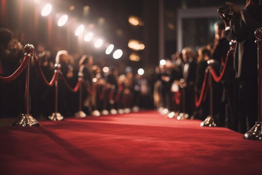red carpet at celebrity-studded movie premiere with paparazzi in the background, created with generative ai